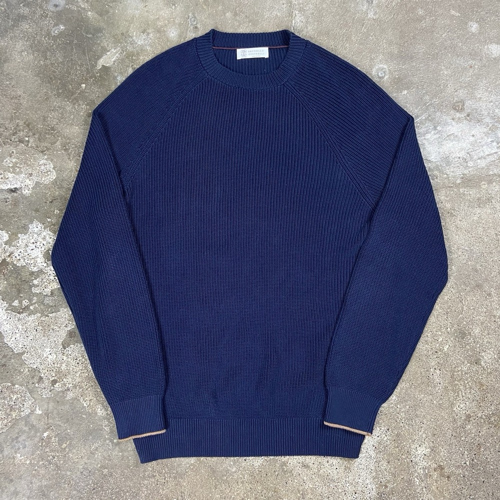 Brunello Cucinelli Knit Sweater Size 56 Blue Crewneck Pullover Made In Italy